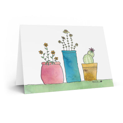 3 Containers with Cactus Greeting Card