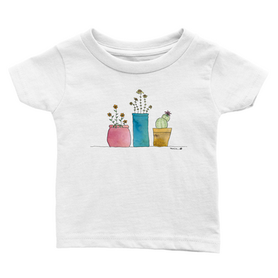 Baby Cotton T-shirt with Containers of Flowers, front and back