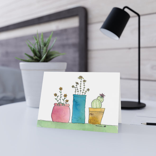 3 Containers with Cactus Greeting Card