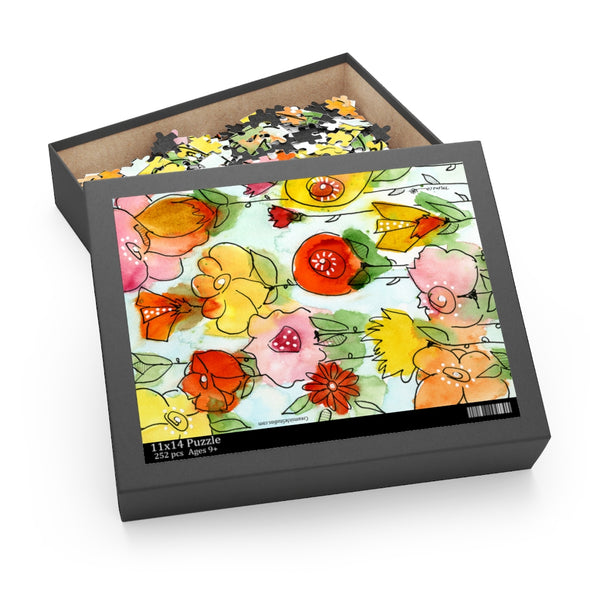 252-Piece Puzzle with Whimsical Watercolor Flowers