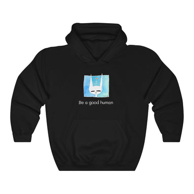 Heavy Blend Hooded Sweatshirt with Galactic Cat - Be a Good Human