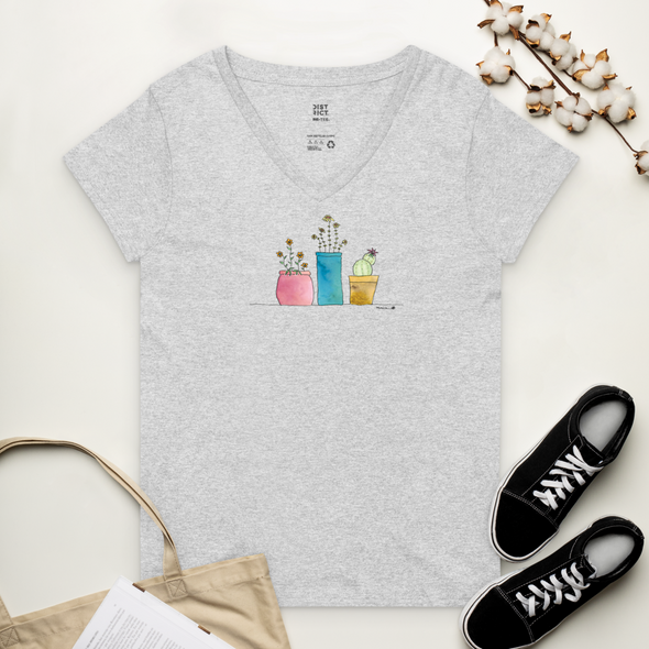 Women’s eco-friendly v-neck t-shirt - 4 Cute Flower Containers